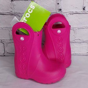 'CROCS' RAIN BOOTS 'HANDL IT' SIDE CUT OUT, EASY PULL~ON, TODDLER 7, CANDY PINK